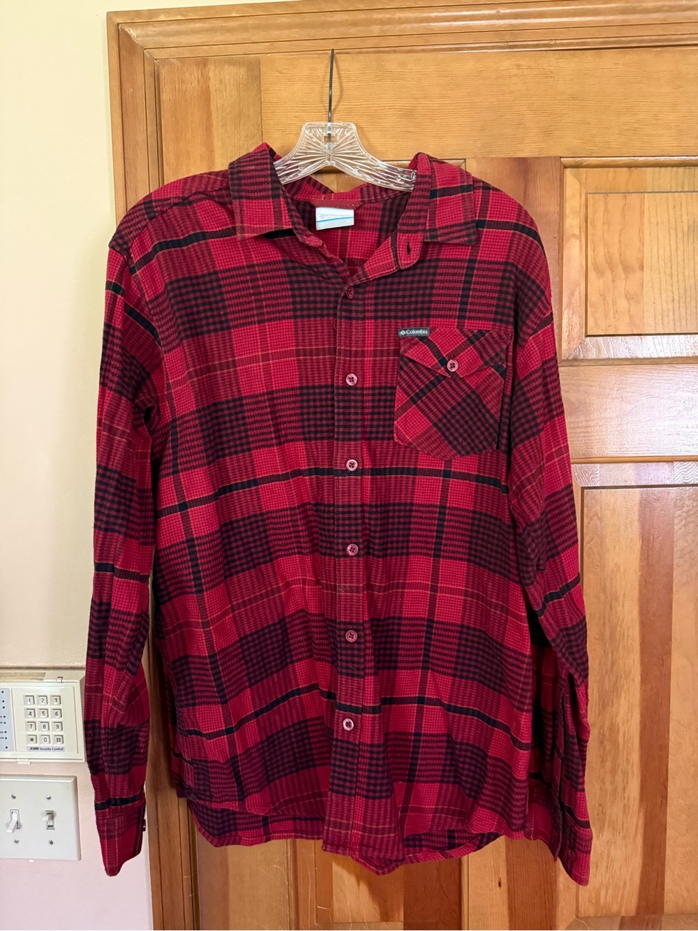 Columbia Red and Black Plaid Button-Down Shirt